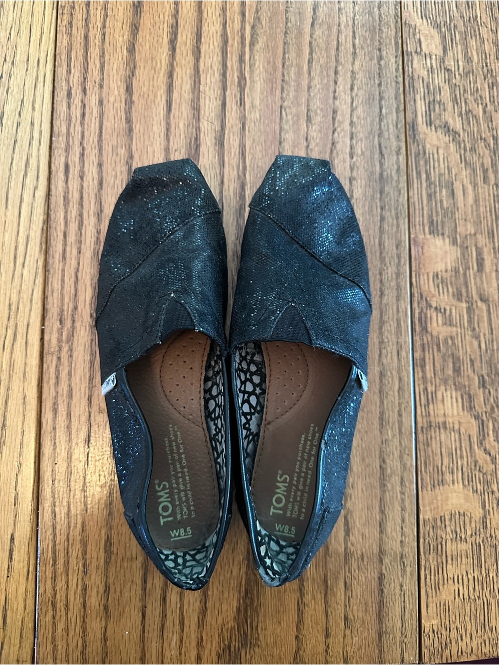 Toms Black Glitter Slip-On Flats